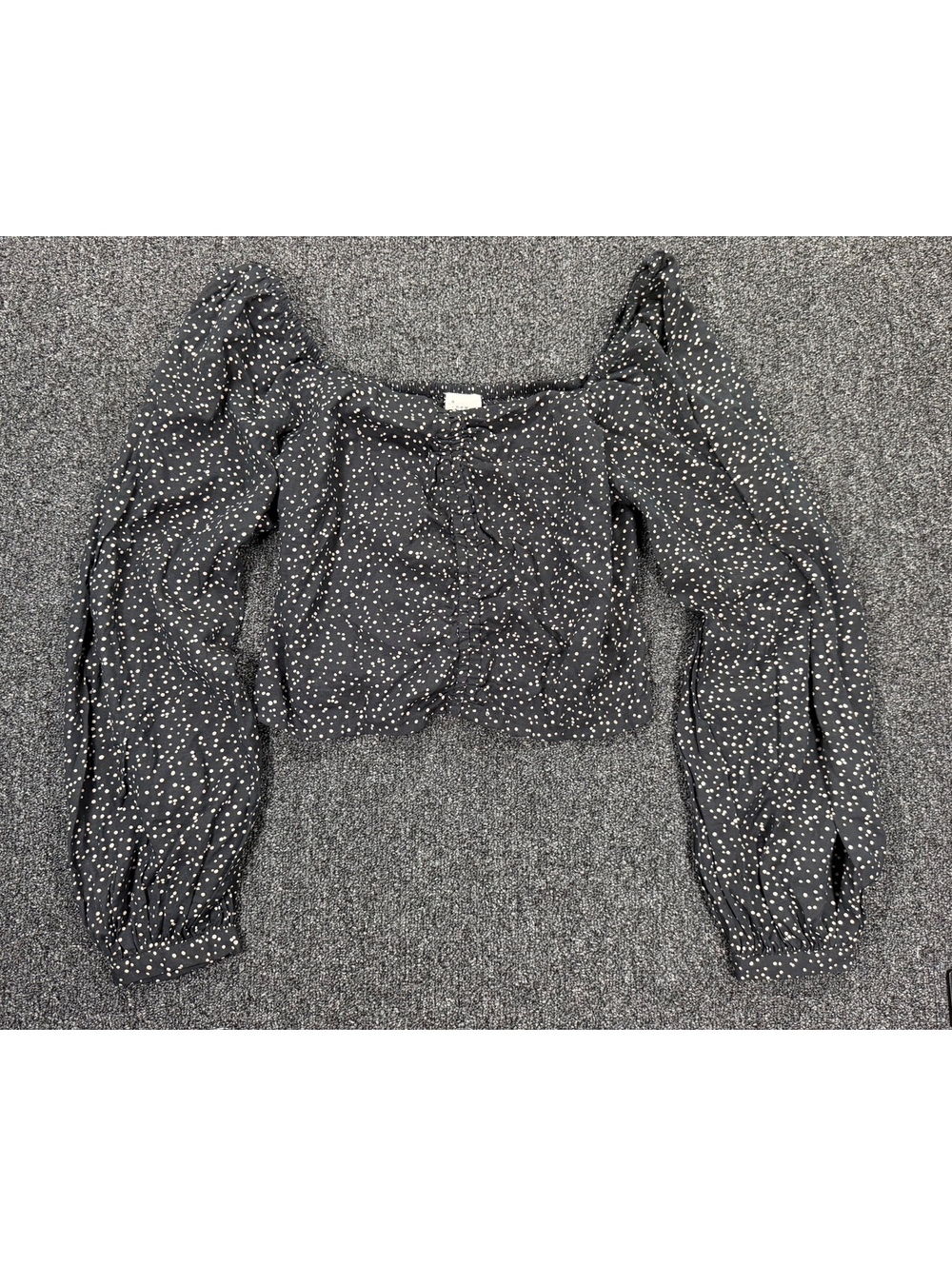 A New Day Black and cream Polka Dot Long Sleeve Crop Top - Medium